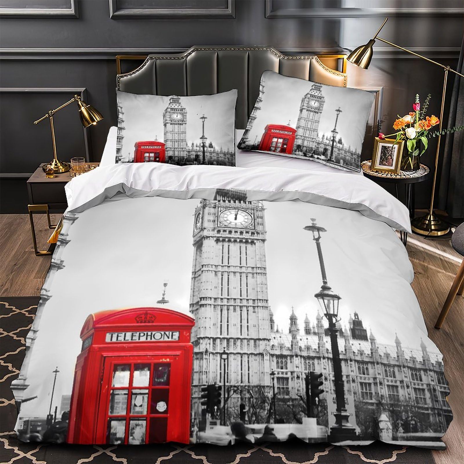 Housse de couette Londres 135x200 microfibre 3D parure de lit avec fermeture éclair