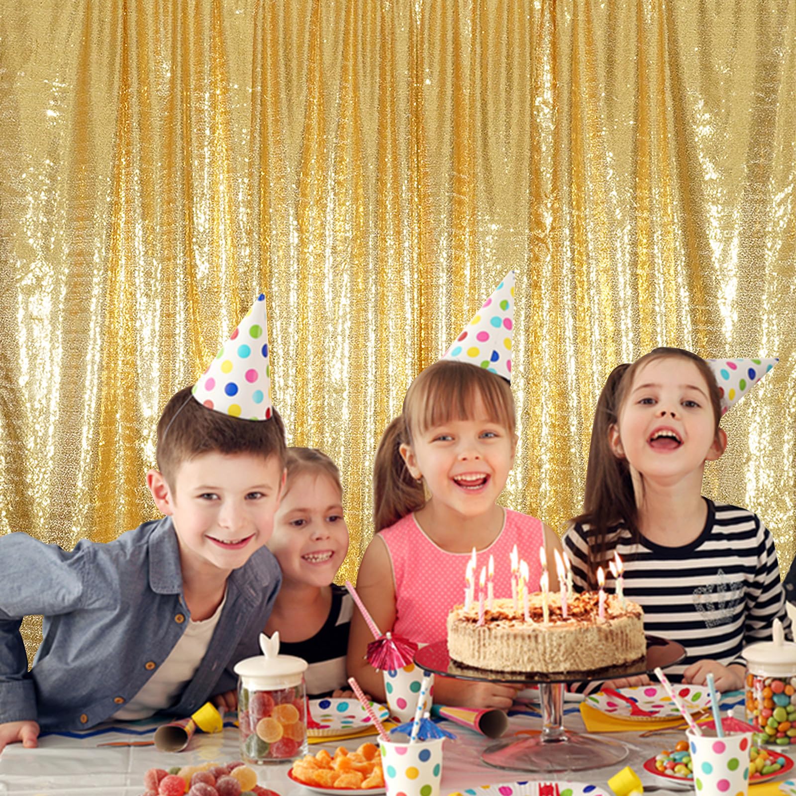 Juya Delight Nieprzezroczyste tło fotograficzne z cekinami na przyjęcie urodzinowe, dekoracja ślubna (złote)