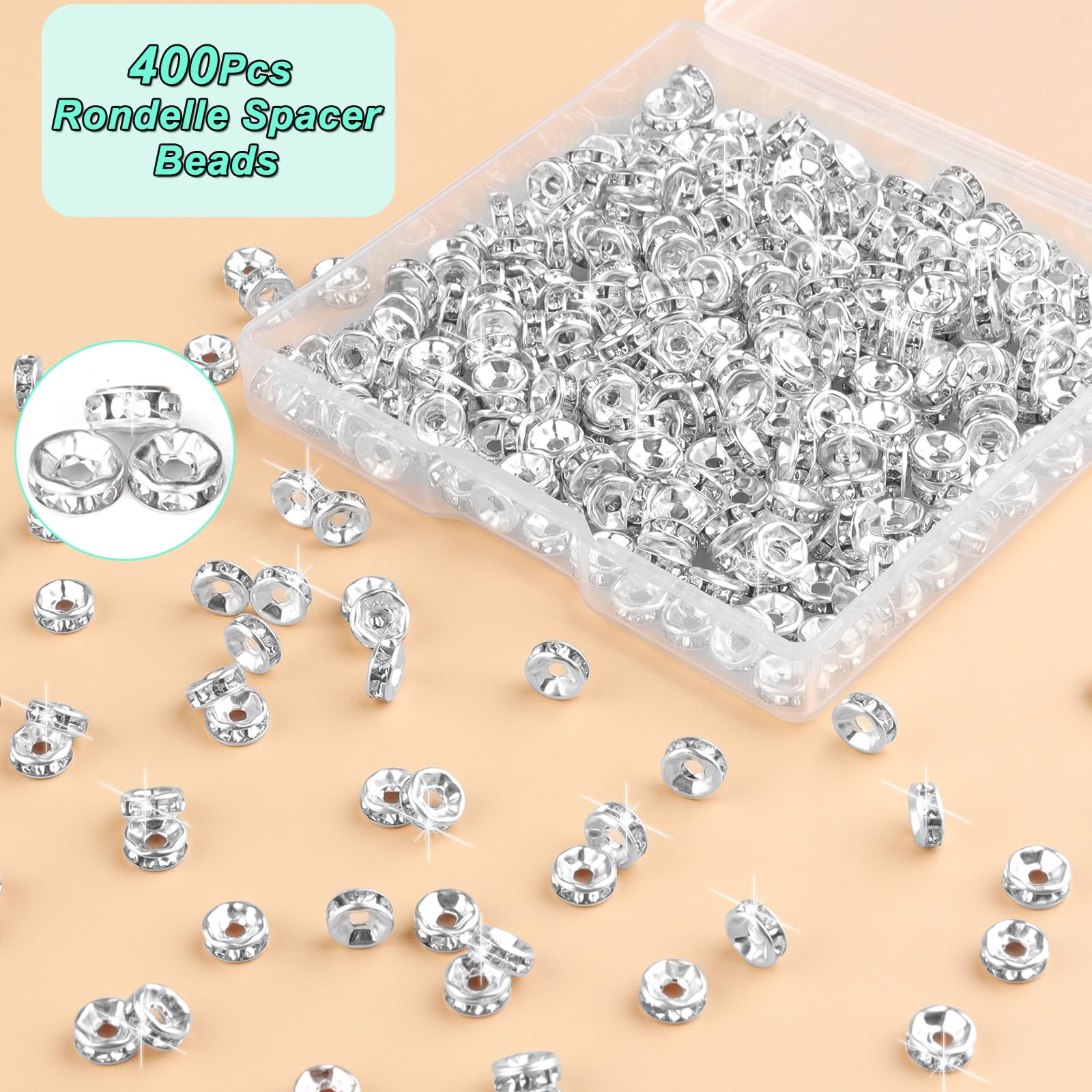 400pcs 10mm Sparkling Crystal Spacer Beads - Image 2