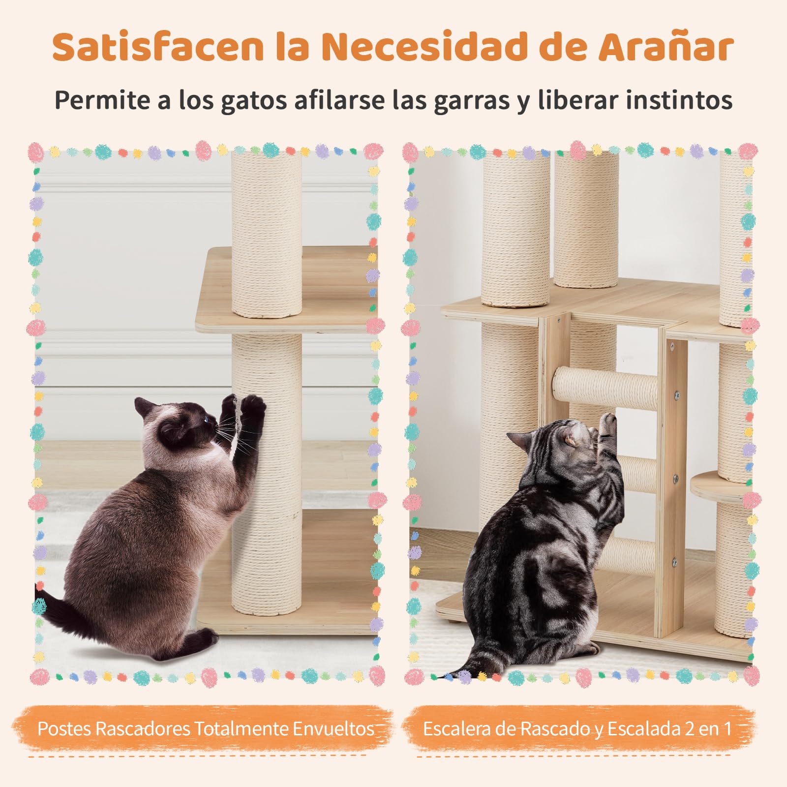 COSTWAY 185 CM Árbol Rascador para Gatos de Madera, Torre Rascador Multinivel para Gatitos Sólida con Condominio, Percha, Postes Rascadores, Escalera, Castillo Gatos de Múltiples Niveles, Natural