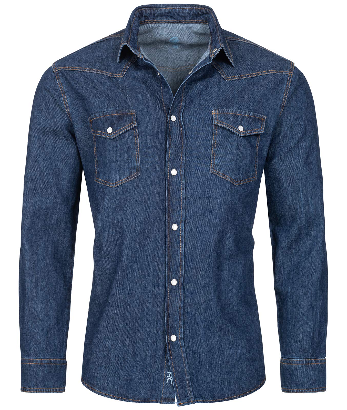 Rock Creek Herren Jeanshemd Denim Blau Regular Fit Druckknopfleiste Langarm Kent-/Stehkragen