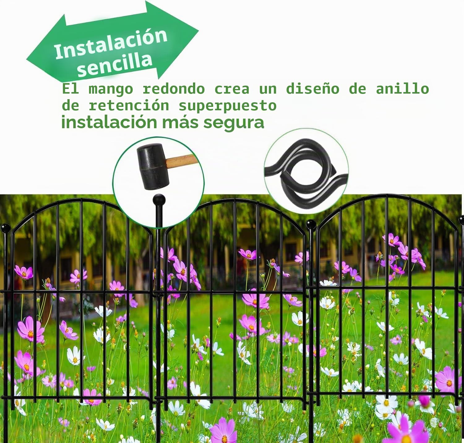 ANAMPION Valla de jardín, total 330cm largo x 43cm alto,10 PCS | Elementos de valla metal,11 barras de fijación,Valla Decorativa de Jardín,para barrera animales,Exteriores,Flores(Arco）