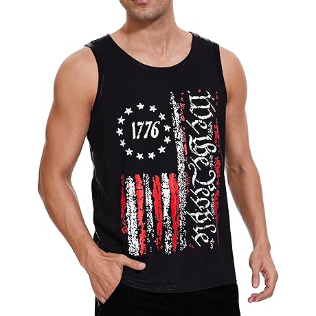 Mens 4th Of July American Flag Tank Top: Patriotic USA Workout Top