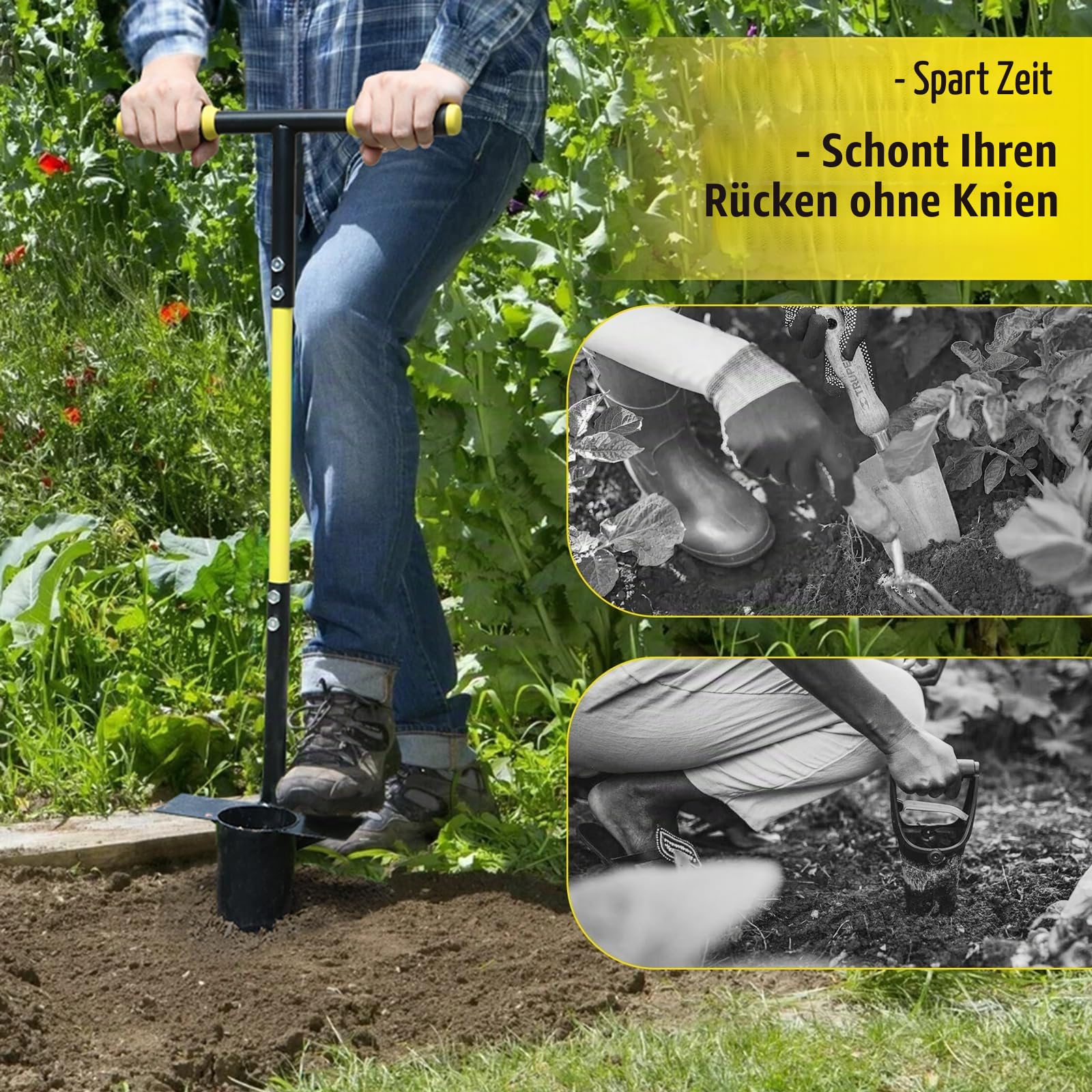Jardineer 2-teiliges Blumenzwiebelpflanzer-Set, mit langem Griff & gezacktem Boden, Zwiebelpflanzer｜Blumenzwiebel Stecher｜Blumenzwiebel-Pflanzwerkzeug, zum Graben, Erdeproben & Umpflanzen