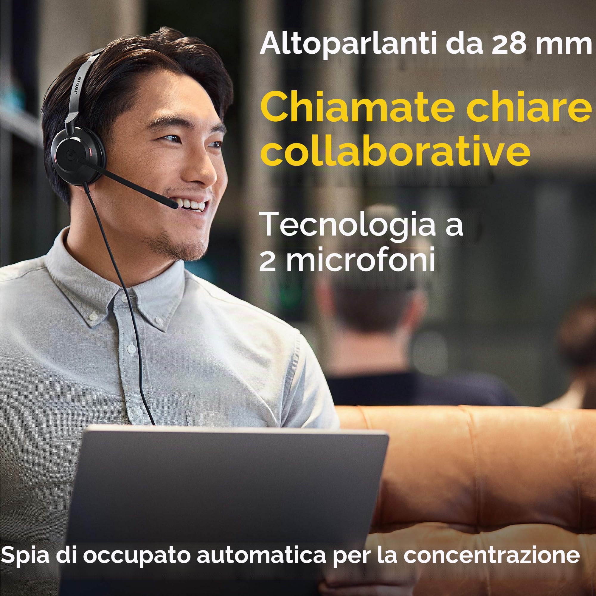 Jabra Evolve2 30 MS Cuffie cablate, USB-A, stereo, nero – Leggero auricolare portatile con 2 microfoni incorporati – Cuffie da lavoro con audio superiore e comfort affidabile