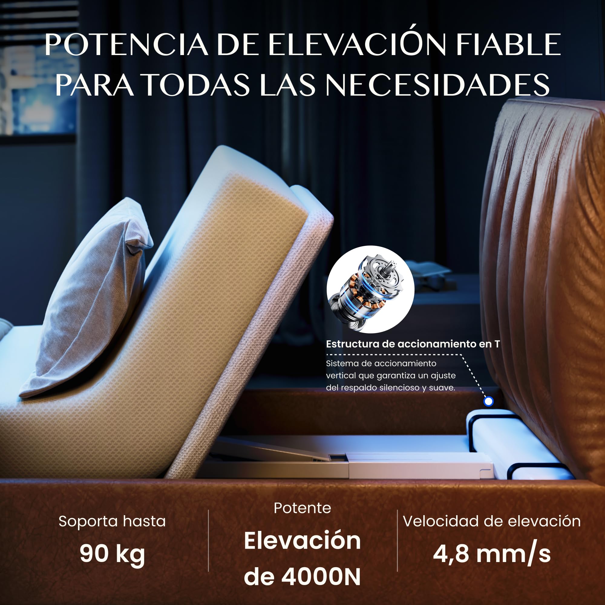 FLEXISPOT Somier Eléctrico Ajustable 0-60°, Motor Potente y Silencioso, Carga Máx. 90 kg, Estructura de Acero Estable con Barra Antideslizante para Colchón, Ideal para Dormitorio y Descanso en Casa