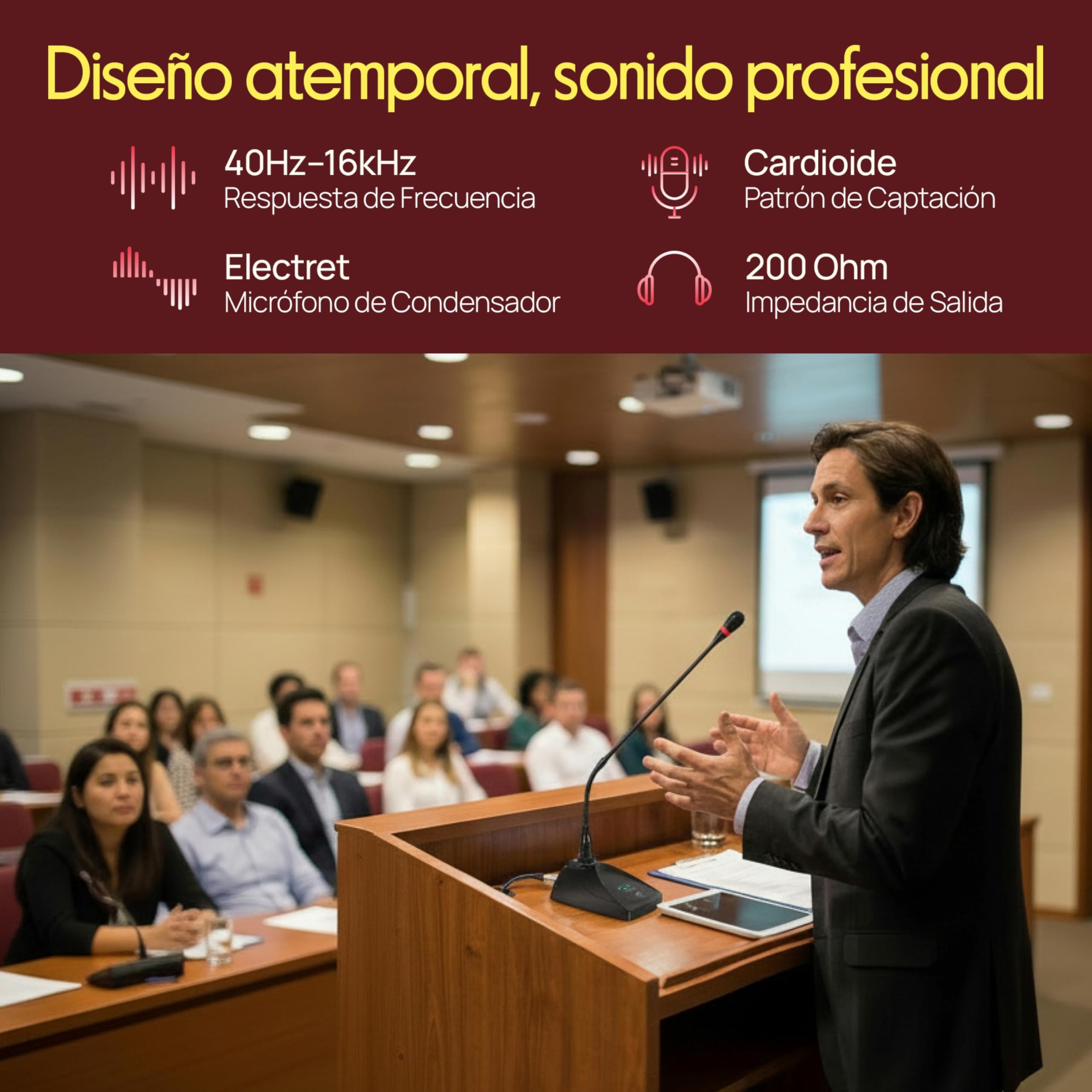 Pyle Micrófono Cuello Cisne, De Condensador, Mesa, Karaoke, Conferencias, Estudio, Cable de Sonido XLR a ¼