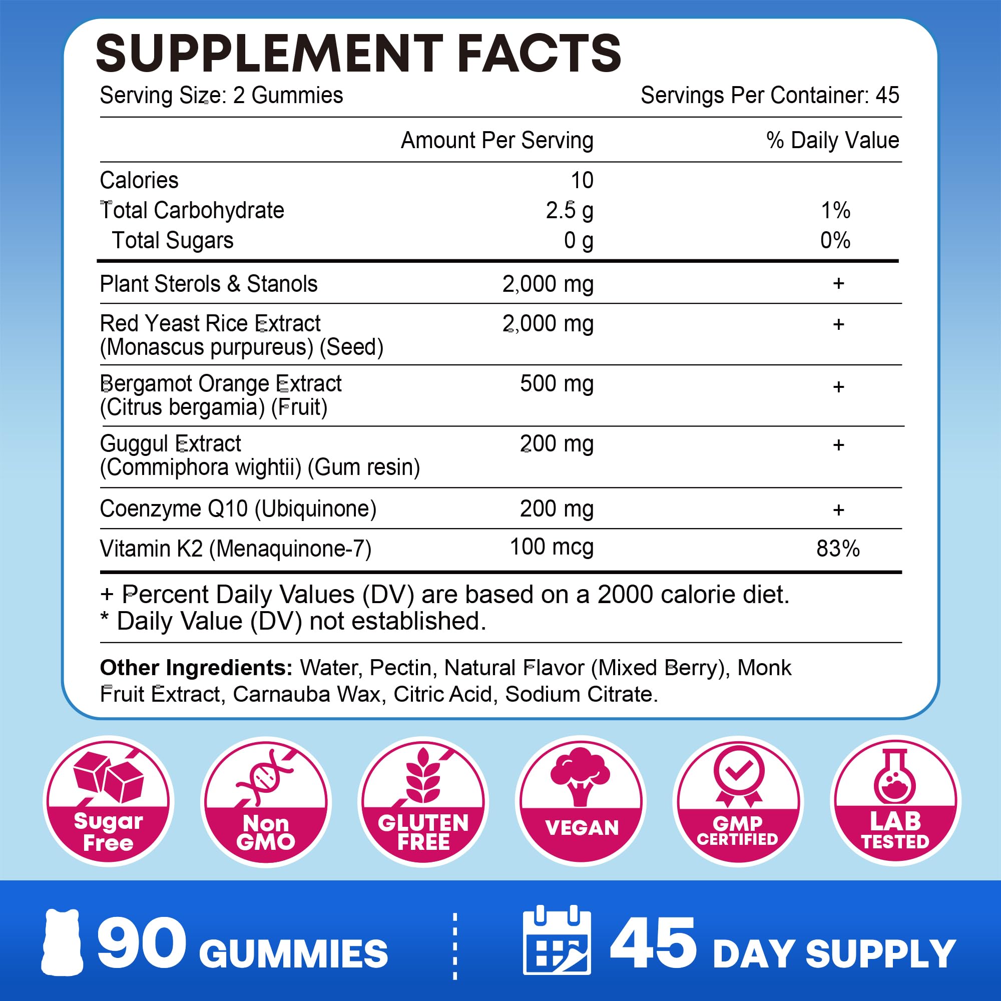 Cholesterol Lowering Supplements Gummies, Cholesterol Gummies with Plant Sterols & Stanols, Red Yeast Rice, Lower Cholesterol Naturally – Vegan, Non-GMO, Mixed Berry Flavor, 90Ct — Amazon image 8