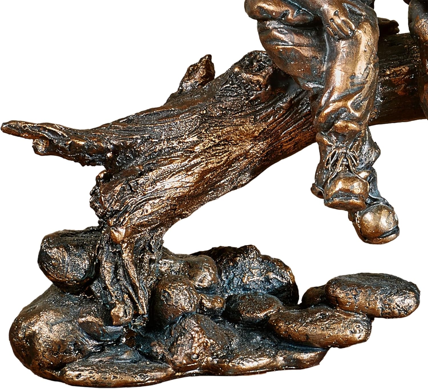 Golden Bronze Children on Log Figurine for Office