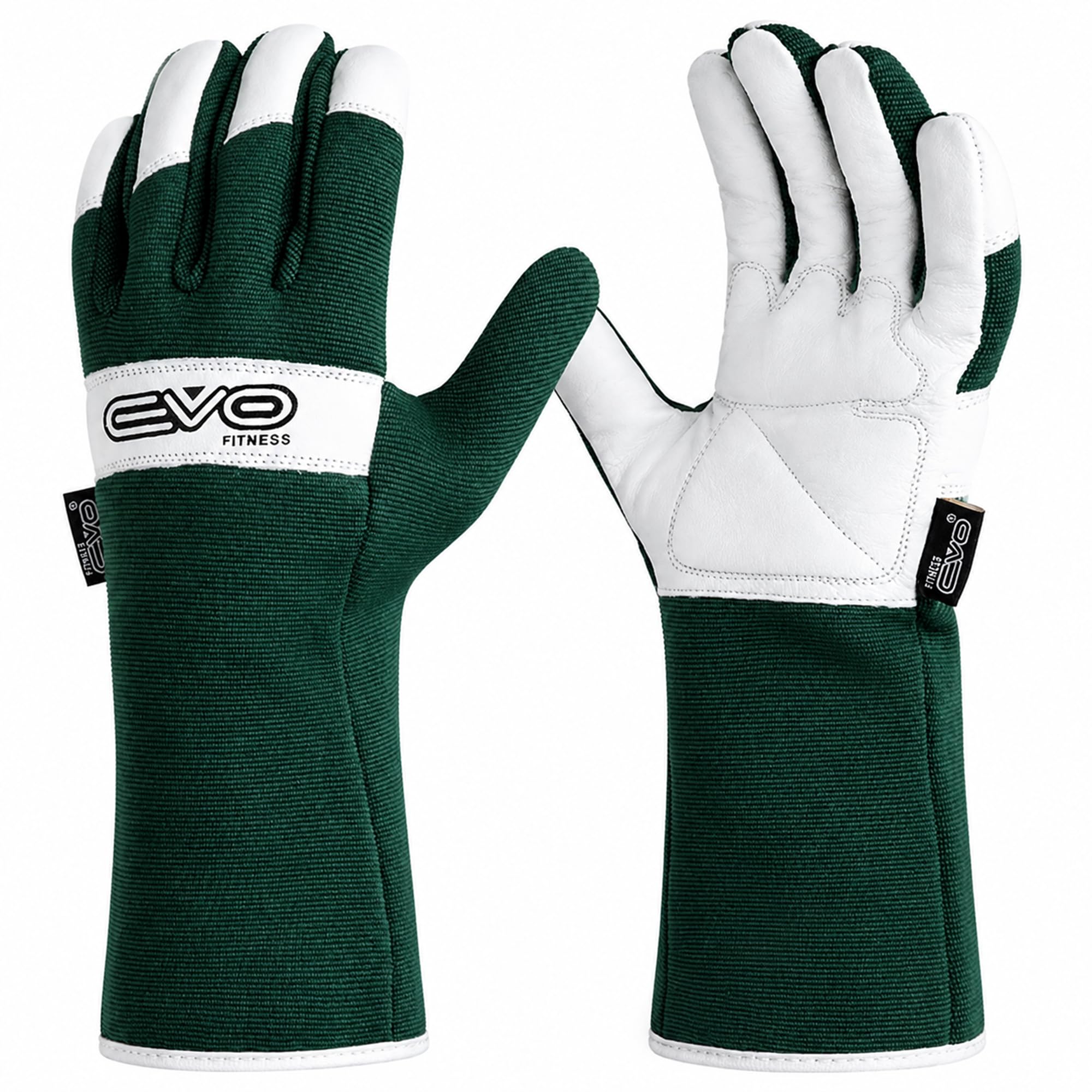 EVO Fitness Gardening gloves for Men and Women Tough Thorn Proof Comfortable Breathable Protective leather with Strong Grip Rigger Garden work Safety gloves (Long Green, L)