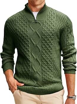 Runcati Mens Quarter Zip Pullover Sweater Cable Knit Stand