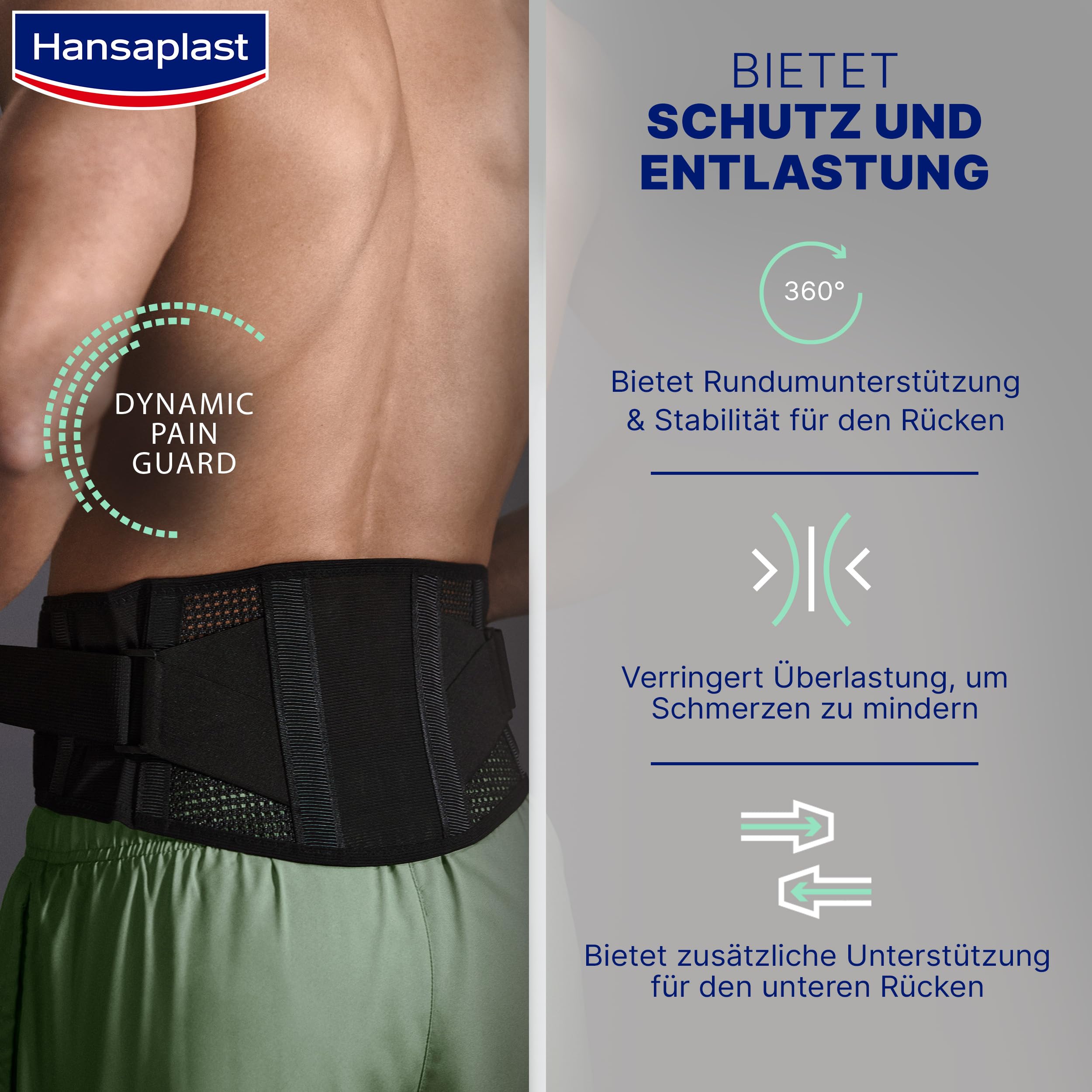 Hansaplast Protective Rücken-Bandage, stützende Bandage mit individuellem Kompressionslevel, Rückenbandage mindert Schmerzen, Einheitsgröße – Verstellbar