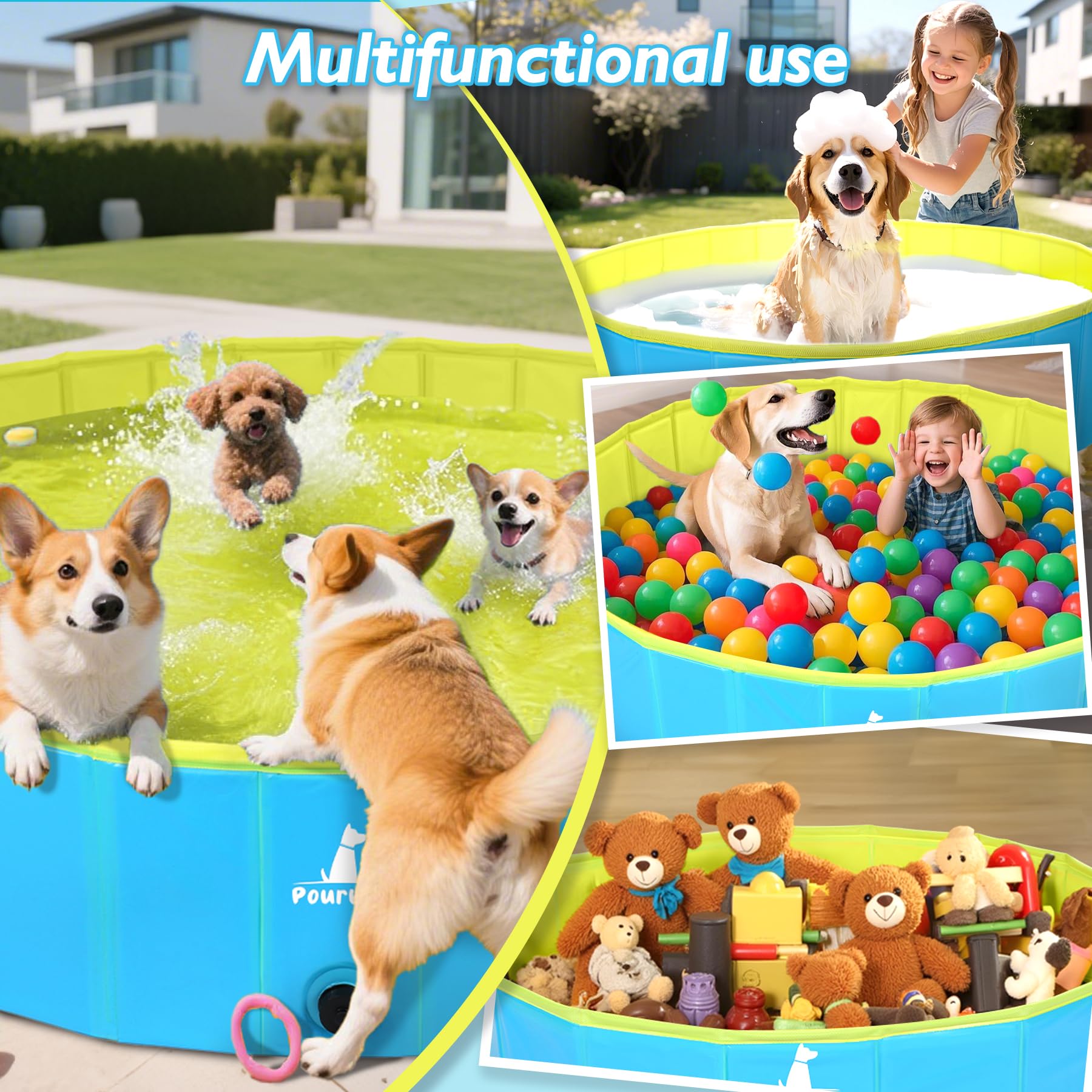 Pourbibi Piscine pour Grands Chiens, Bassin De Baignade Pliable pour Chien, Pataugeoire pour Chien, Baignoire PVC Portable pour Chien, Piscine pour Chiens Grands Et Petits, 160 X 30 Cm