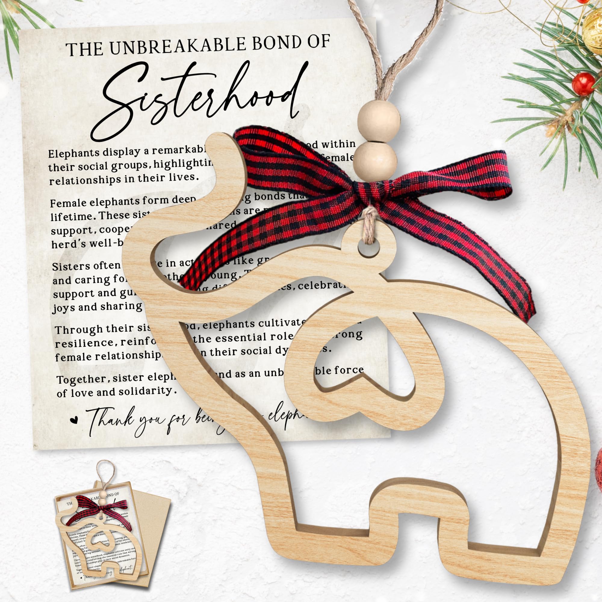 TUMSHANIP Elephant Ornaments - Elephant Gifts for Women - Best Friend Friendship Gifts for Women - Sisterhood, Friendship Ornament - Friends Gift for Christmas - Wooden Ornament