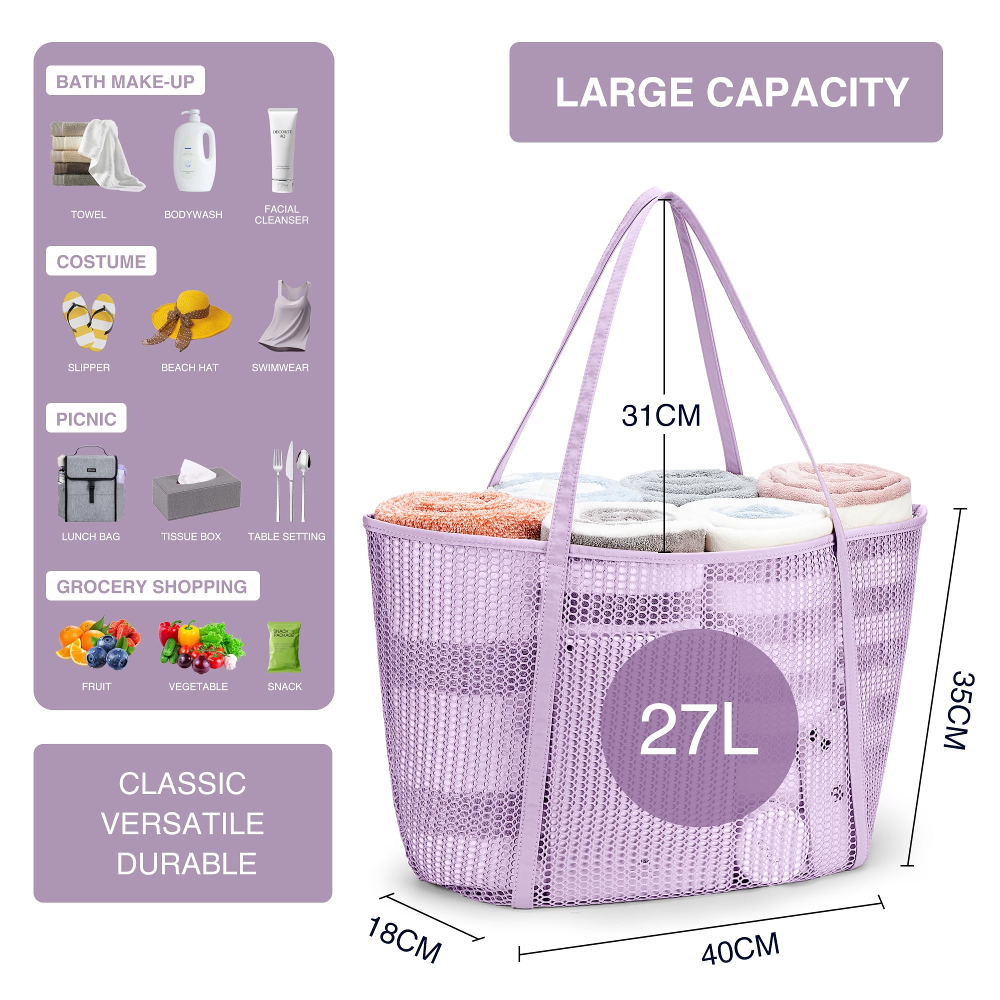 KALIDI FANCY FOREST Foldable Mesh Beach Bag with Zip - Image 3