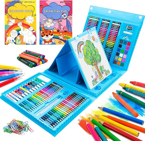 GOTIDEAL Kit de dibujo para niños de 8 a 12 años, suministros de arte incluye pasteles, crayones, lápices de colores, acuarela, bloc de dibujo,