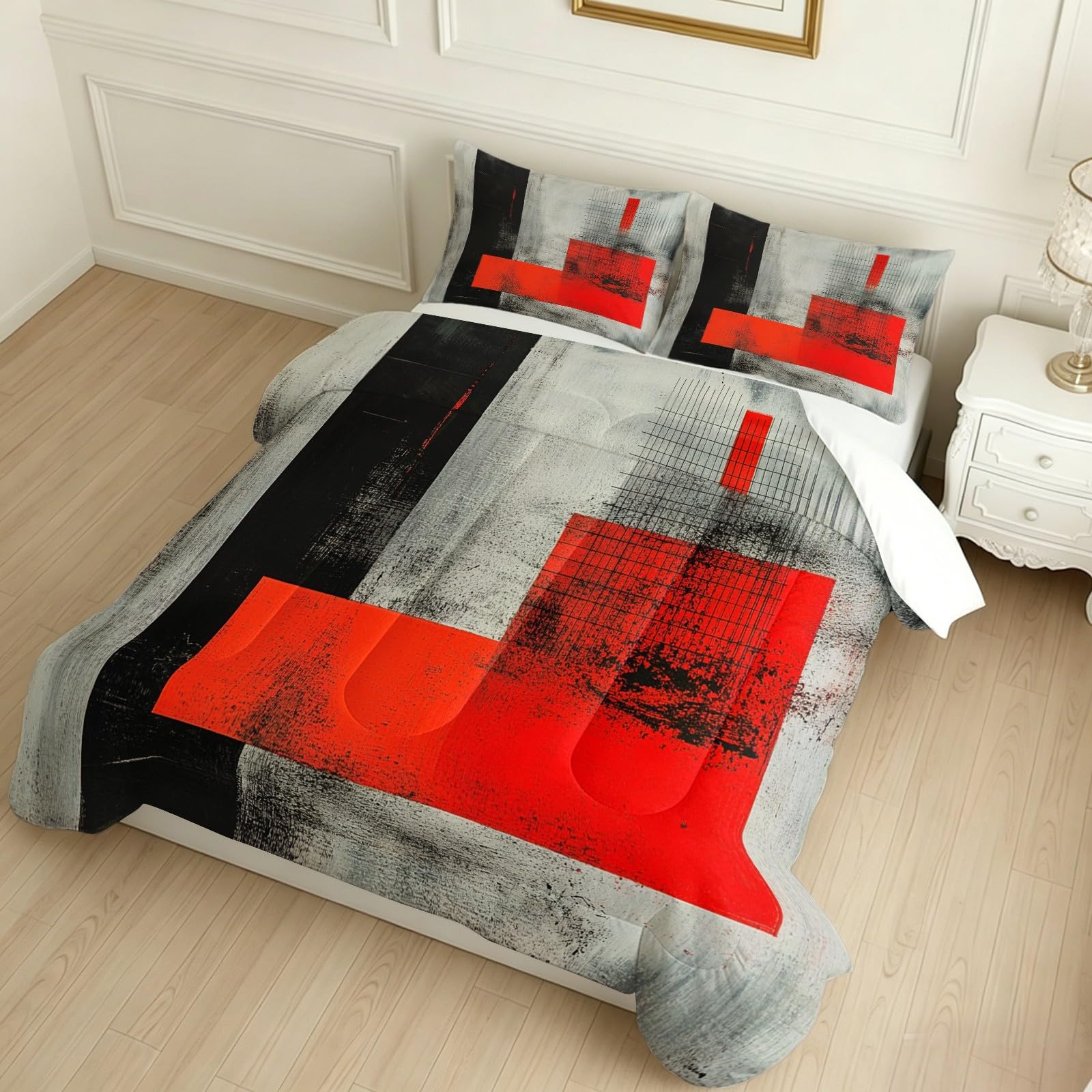 Edredón 155 x 220 cm 4 Estaciones Patrones geométricos Abstractos Relleno Nórdico Microfibra Gris Transpirable Decoración Dormitorio