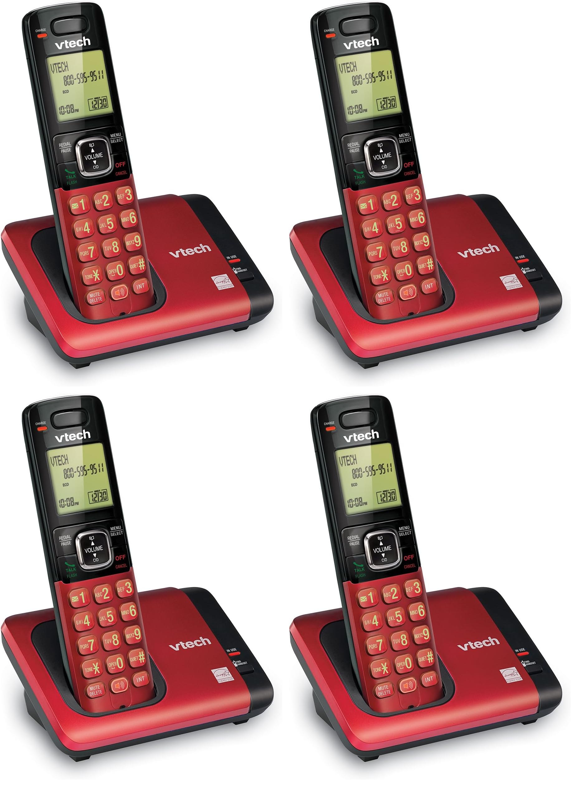VTech CS6719-16 DECT 6.0 Phone with Caller ID/Call Waiting, 1 Cordless Handset, Red (Pack of 4)