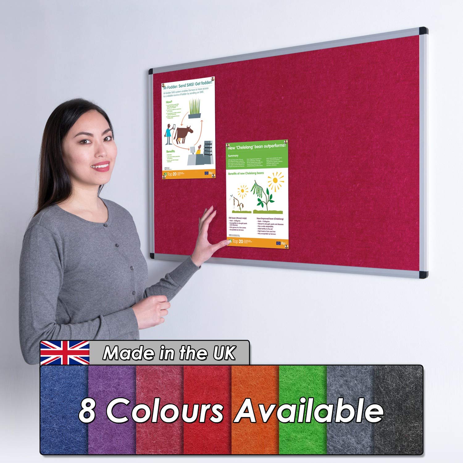 Wonderwall Fully Fire Retardant Notice Board, Magneta Display Pinboard, 90 x60 cm - Aluminium Frame - Concealed wall-Mounted with Fixings - Ideal for Office, School, Public Space