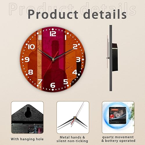Miniatura 3 de Reloj para sala de estar, reloj de pared de vino abstracto, reloj de pared de madera vintage, silencioso sin tictac, funciona con pilas, números