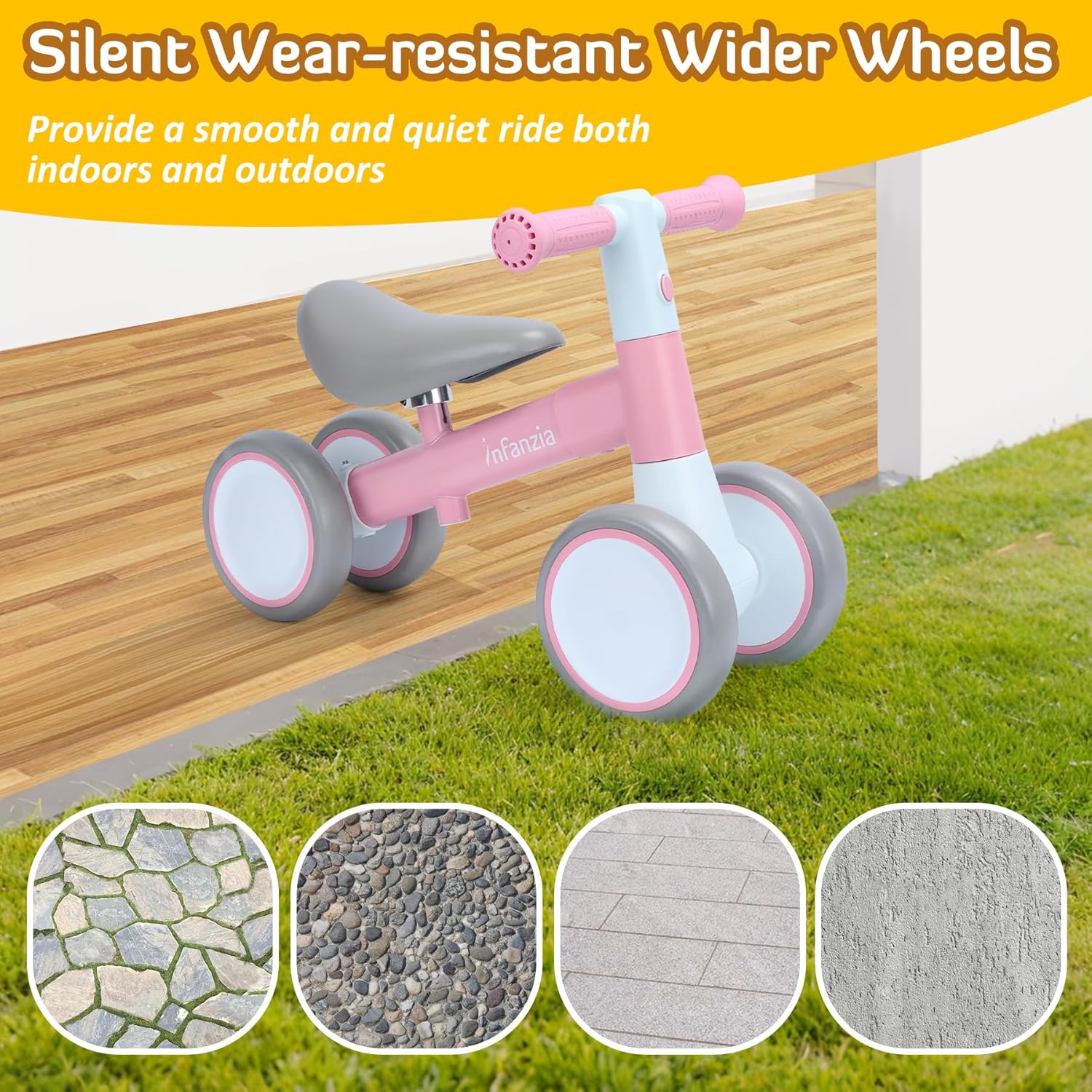 INFANZIA Baby Balance Bike for 12-36 Month Boys Girls, 1 Year Old Toddler First Bike No Pedal with Adjustable Seat, Infant 4 Wheels Bicycle Ride On Toys Kids First Birthday Gifts | 1 Year Old, Toddler First Bike, with Adjustable Seat, Infant, Bicycle, Ride On Toys