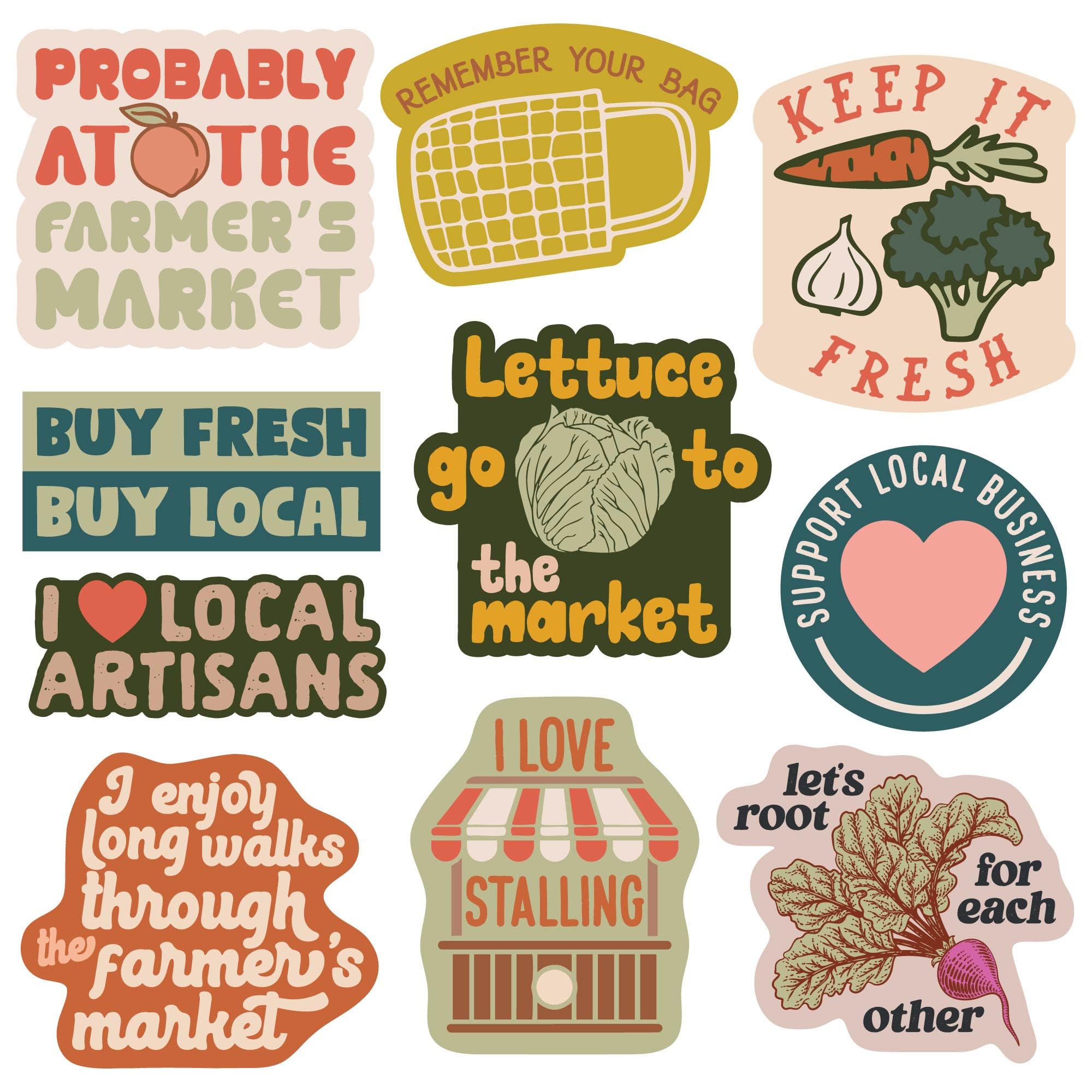 Farmers Market Sticker Extra Large Stickers for Adults Funny Adhesives with Memes Cool Food Multi 10 Pieces