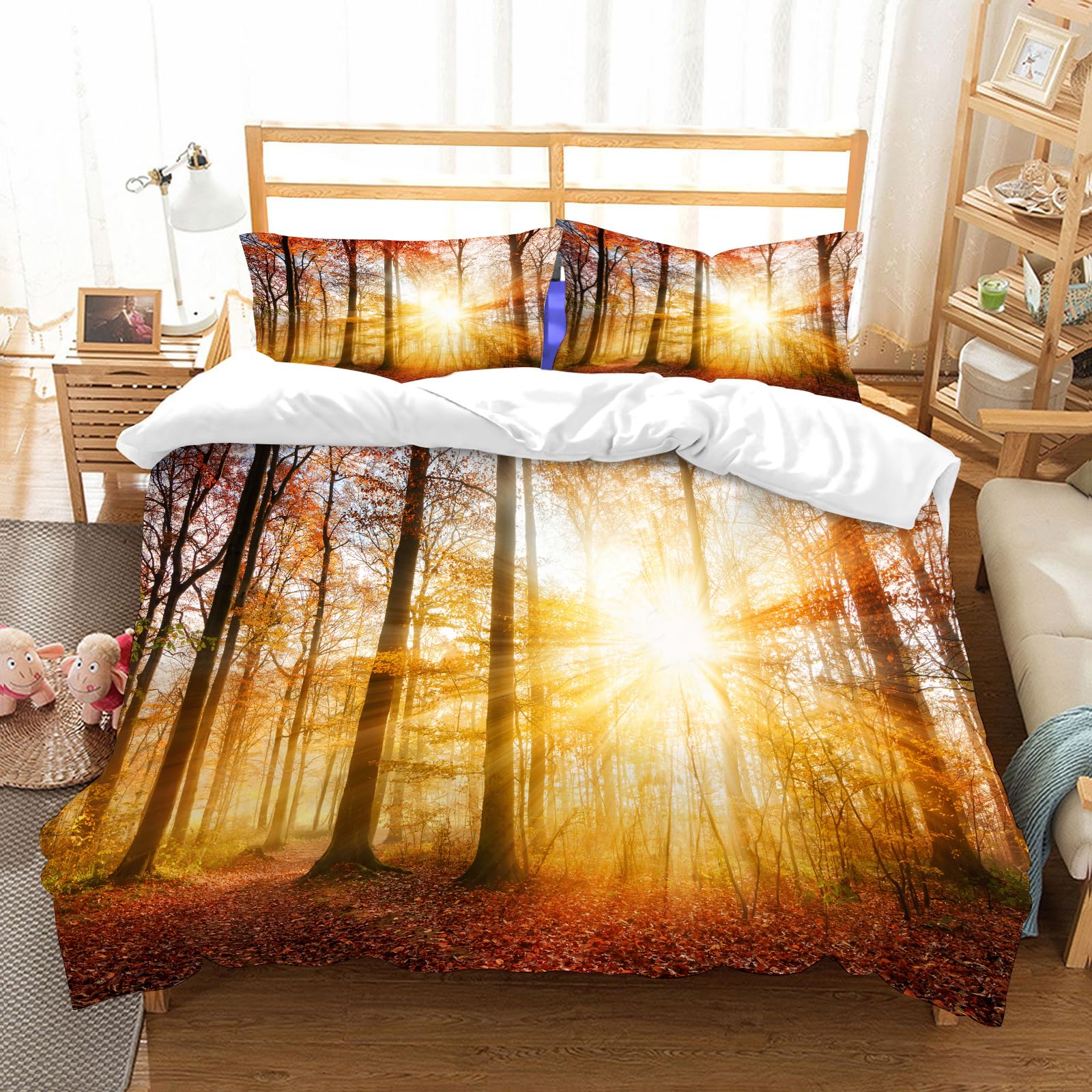 Ensemble de literie 100% microfibres 200x228cm avec 2 taies d'oreiller motif forêt