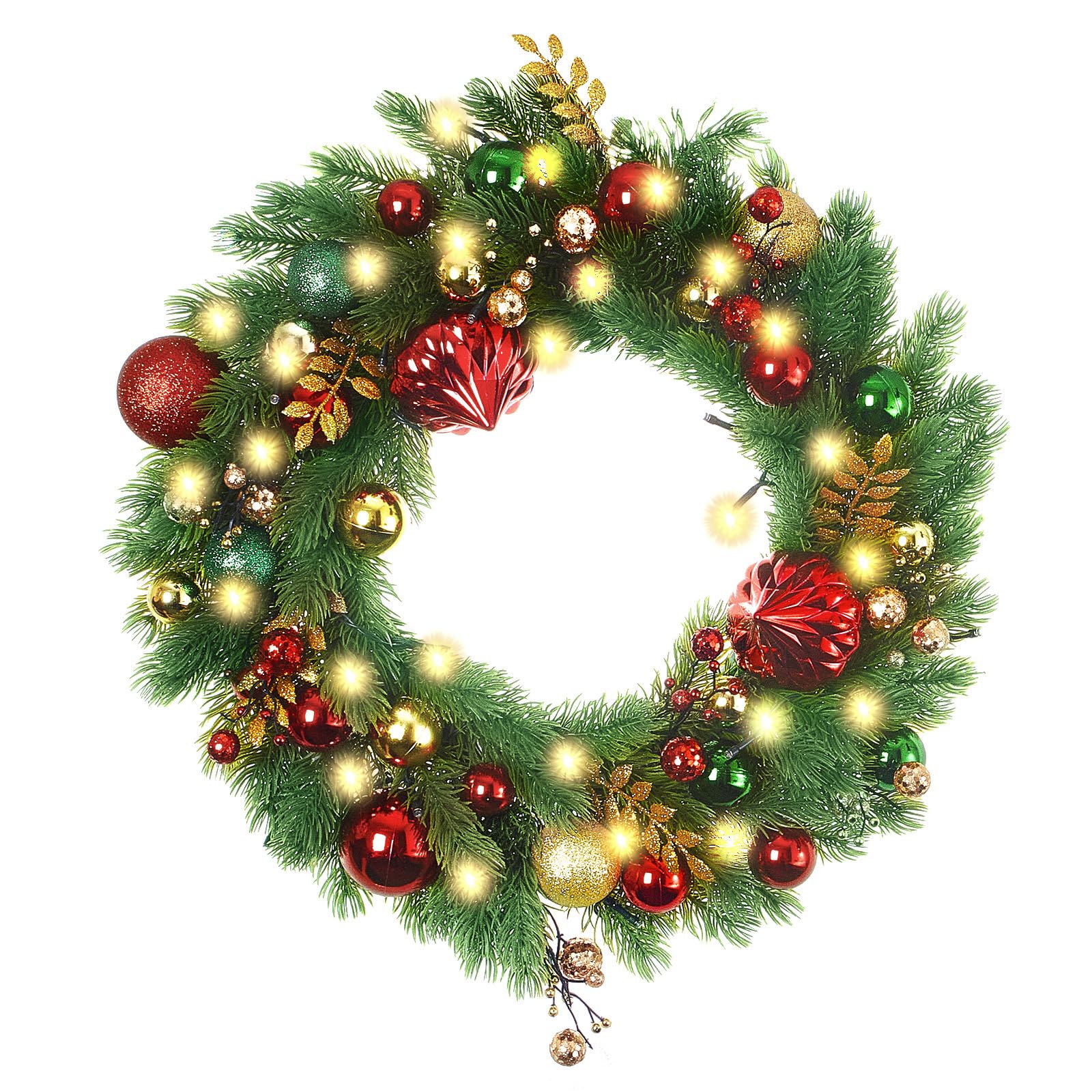 40cm Couronne De Noel Lumineuse, Couronne Porte Noel, 8 Modes Et Minuterie, Convient pour Portails, Cheminées, Porches, avec des Flocons De Neige Et des Pignons De Pin (Lumières LED Incluses)