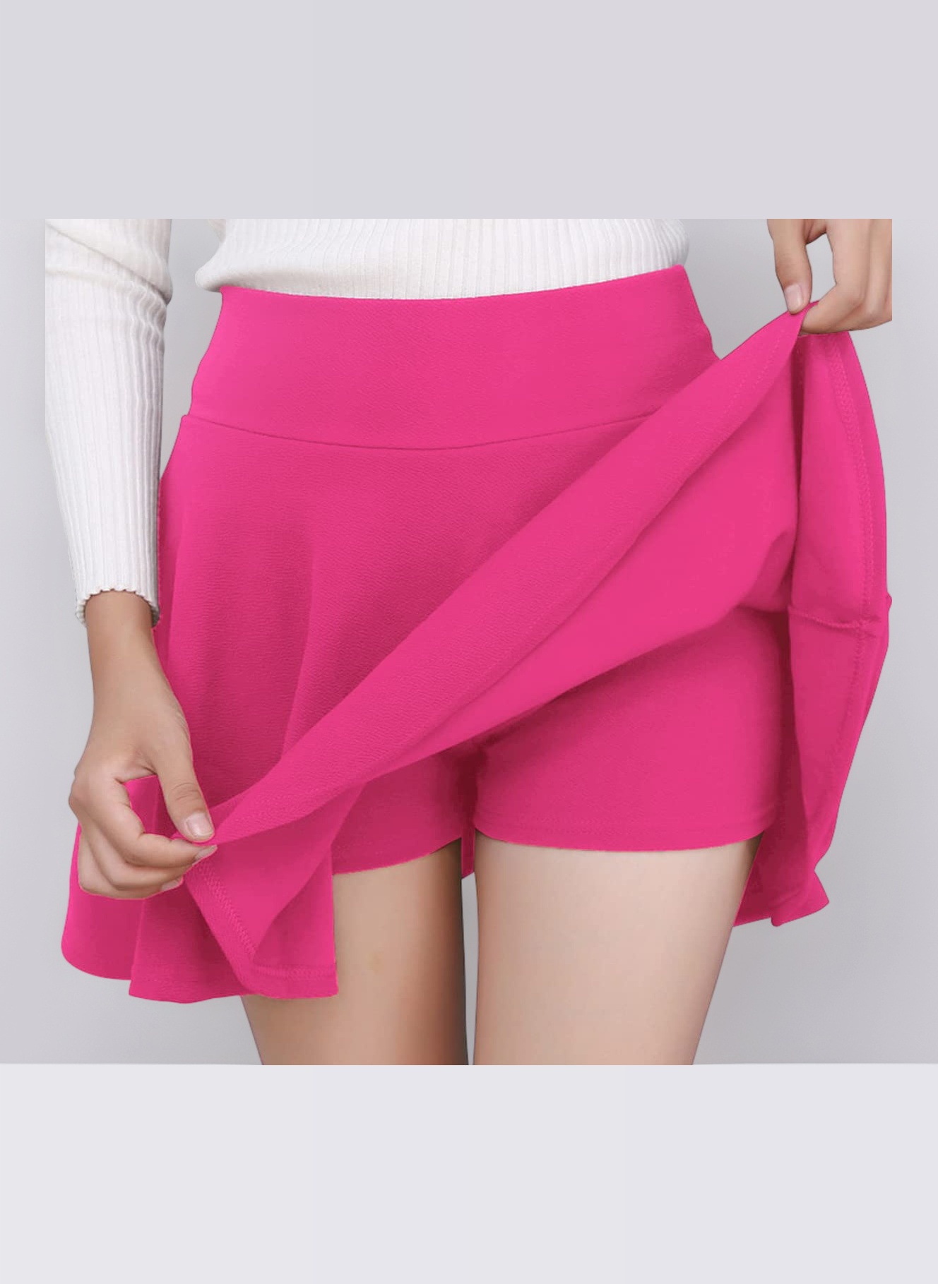 DJT Women's Skirts Stretchy High Waist Pleated Casual Mini Skater Skirts with Shorts