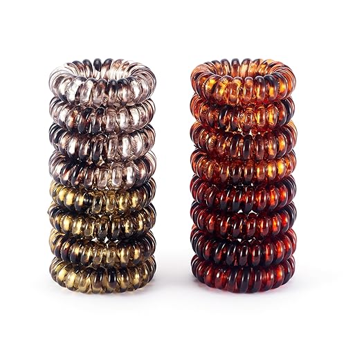 QIUTIMIY 16 ligas en espiral para el cabello, color ámbar, bobinas elásticas para el cabello para mujeres y niñas, impermeable, para coleteros para