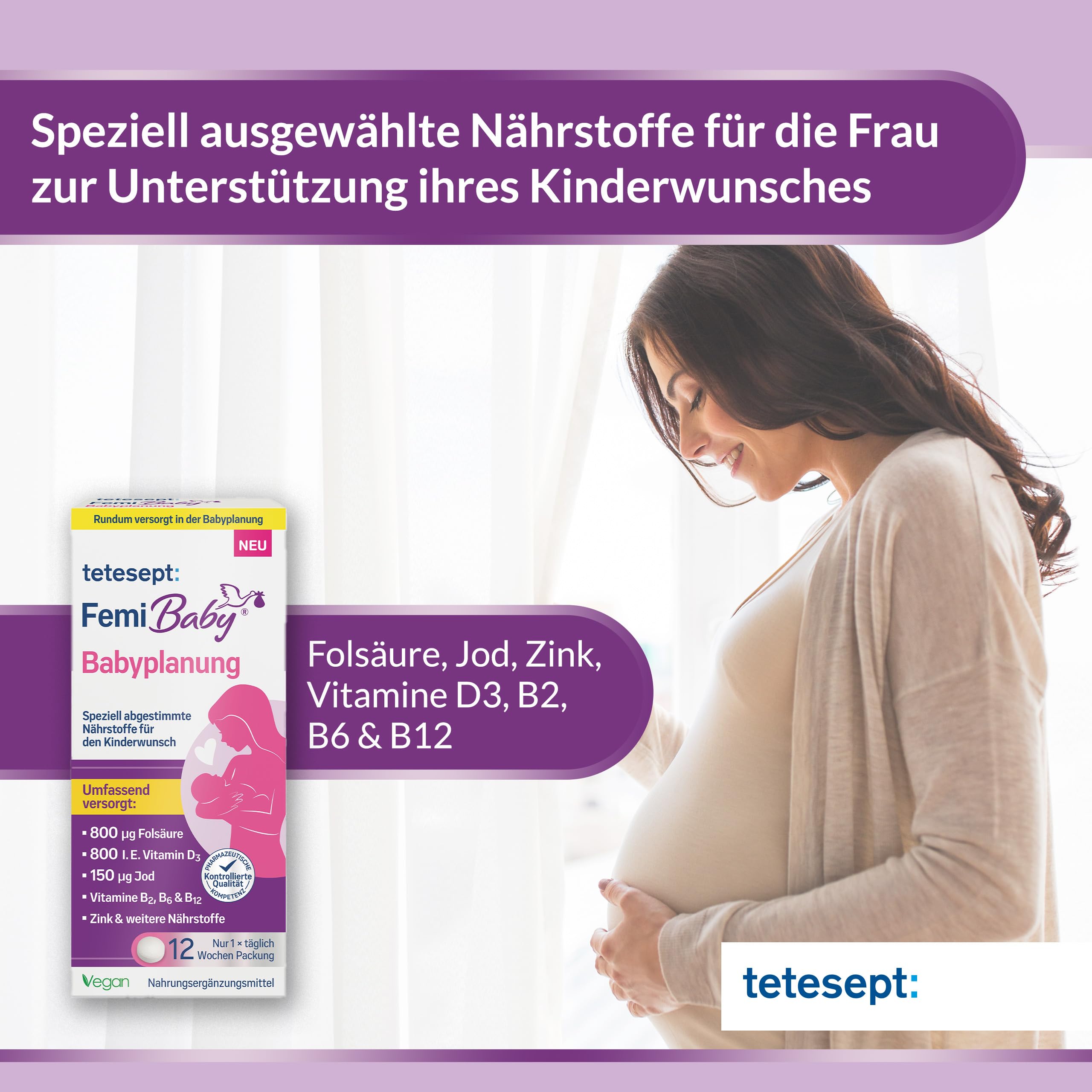 tetesept Femi Baby® Babyplanung 1 x 84 Tabletten – Nahrungsergänzungsmittel für die Frau zur Unterstützung bei Kinderwunsch – Spezielle Nährstoffe mit Folsäure, vegan