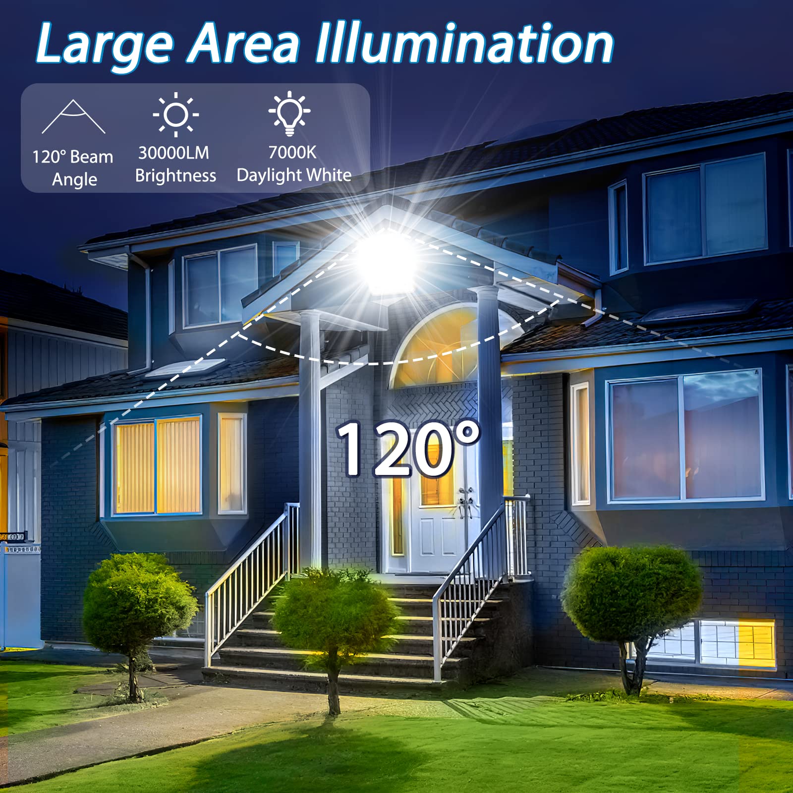 YIQIBRO Faretto LED da Esterno 300W, 30000LM 6500K Super Luminoso Bianco Freddo Faro LED Esterno con Trasformatore, IP67 Impermeabile Luce di Sicurezza per Giardino Garage Fabbrica Stadio Terrazza