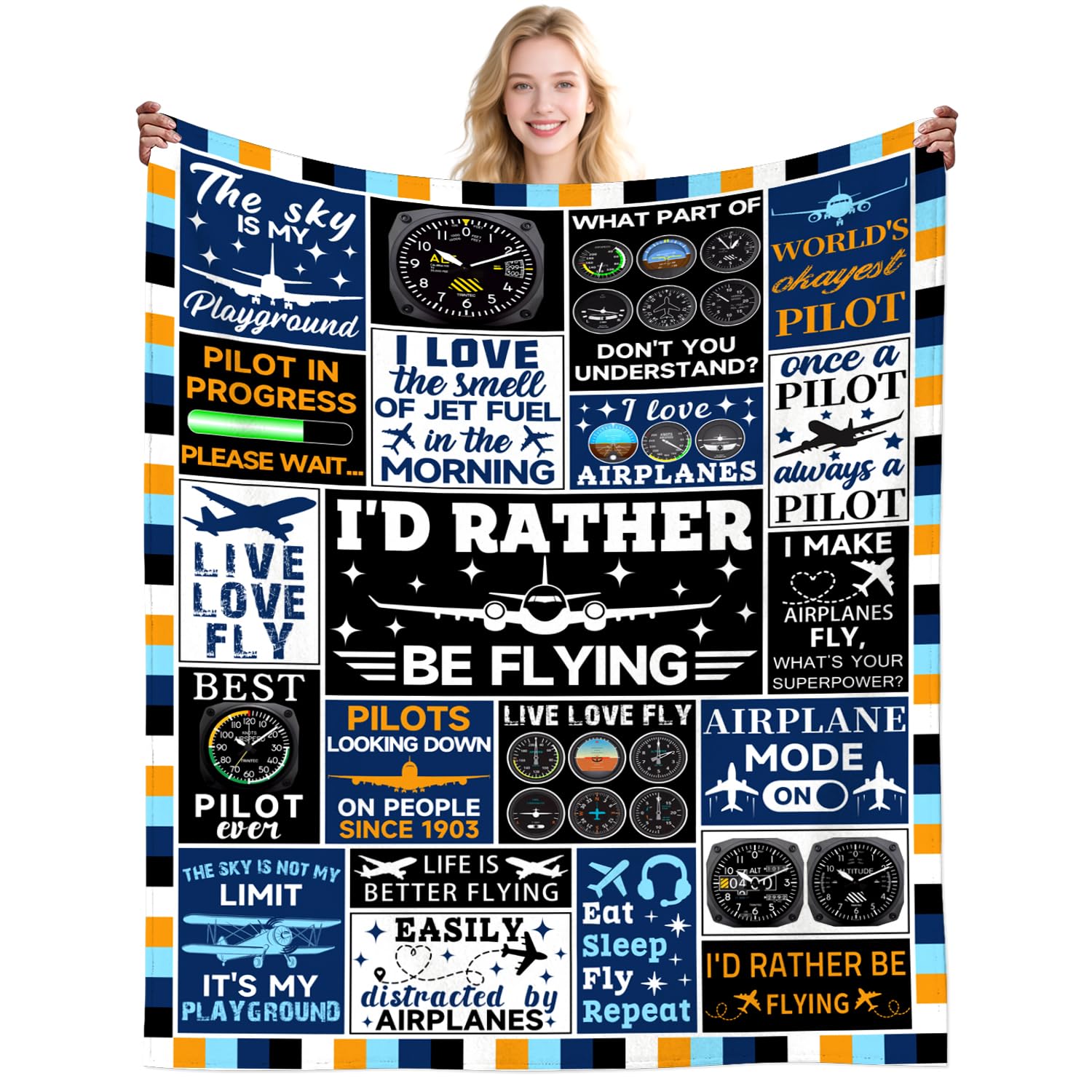 DikoGoGo Airplane Blanket Gifts for Pilots Funny Pilot Blanket Throw Stuff Airplanes Plush Flannel Bedding Airplane Gifts for Men Women Boys Girls Adults Pilots Birthday Gift Room Decor 60"X50"INCH