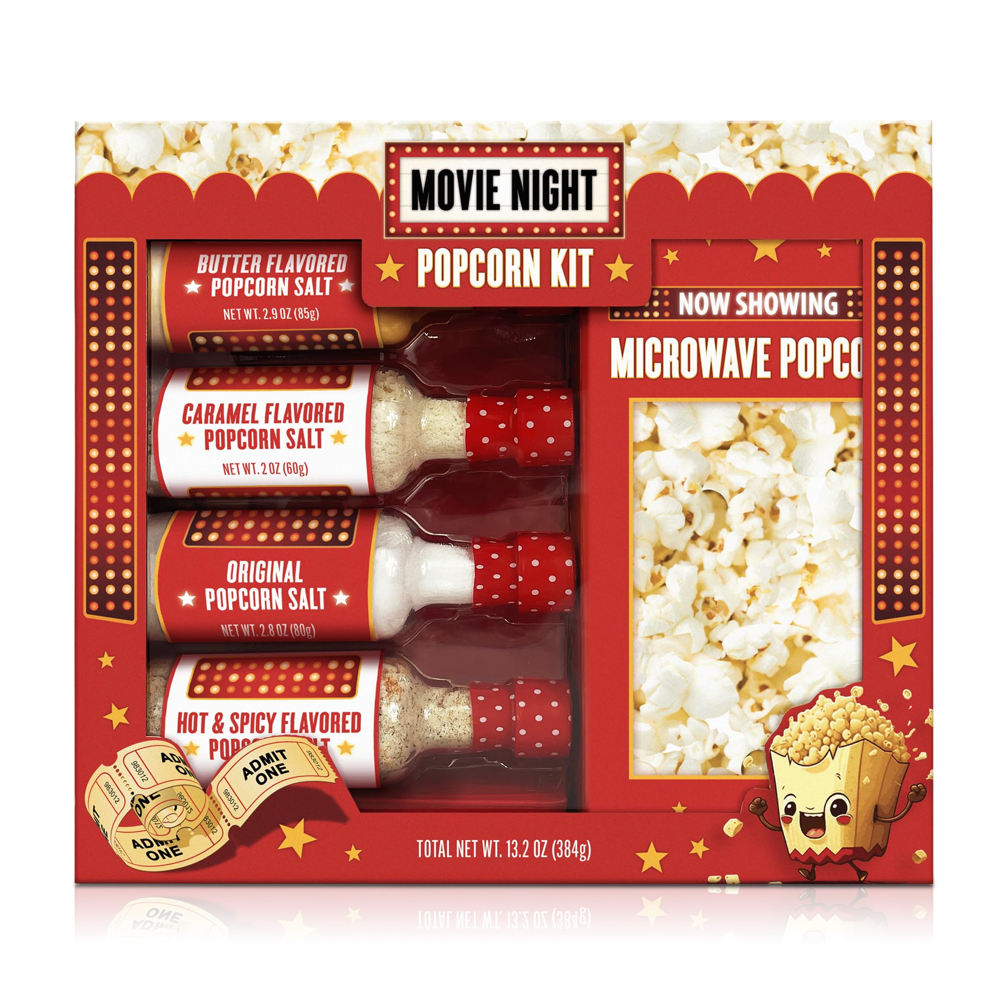 Movie Night Popcorn Kit with Popcorn Seasoning & movie night supplies, Fun Gift Basket for Families, House Warming Gifts New Home, or Birthday