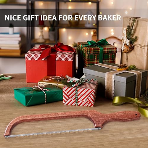 Miniatura 7 de FYLFOTA Cuchillo de pan para pan casero, cuchillo de pan de masa madre que nunca aplastará el pan, cuchillo de sierra de madera para pan de regalo
