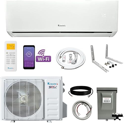 Klimaire 12,000 BTU 22 SEER2 montado en la pared Mini Split Inverter AC Sistema de bomba de calor con kit de instalación de 16 pies y soporte de