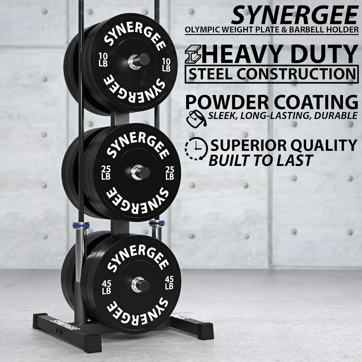 Synergee Olympic Weight Plate Tree Rack & Barbell Holder – Vertical Weight Rack for Gym Storage Home, Garage & Commercial : Sports & Outdoors