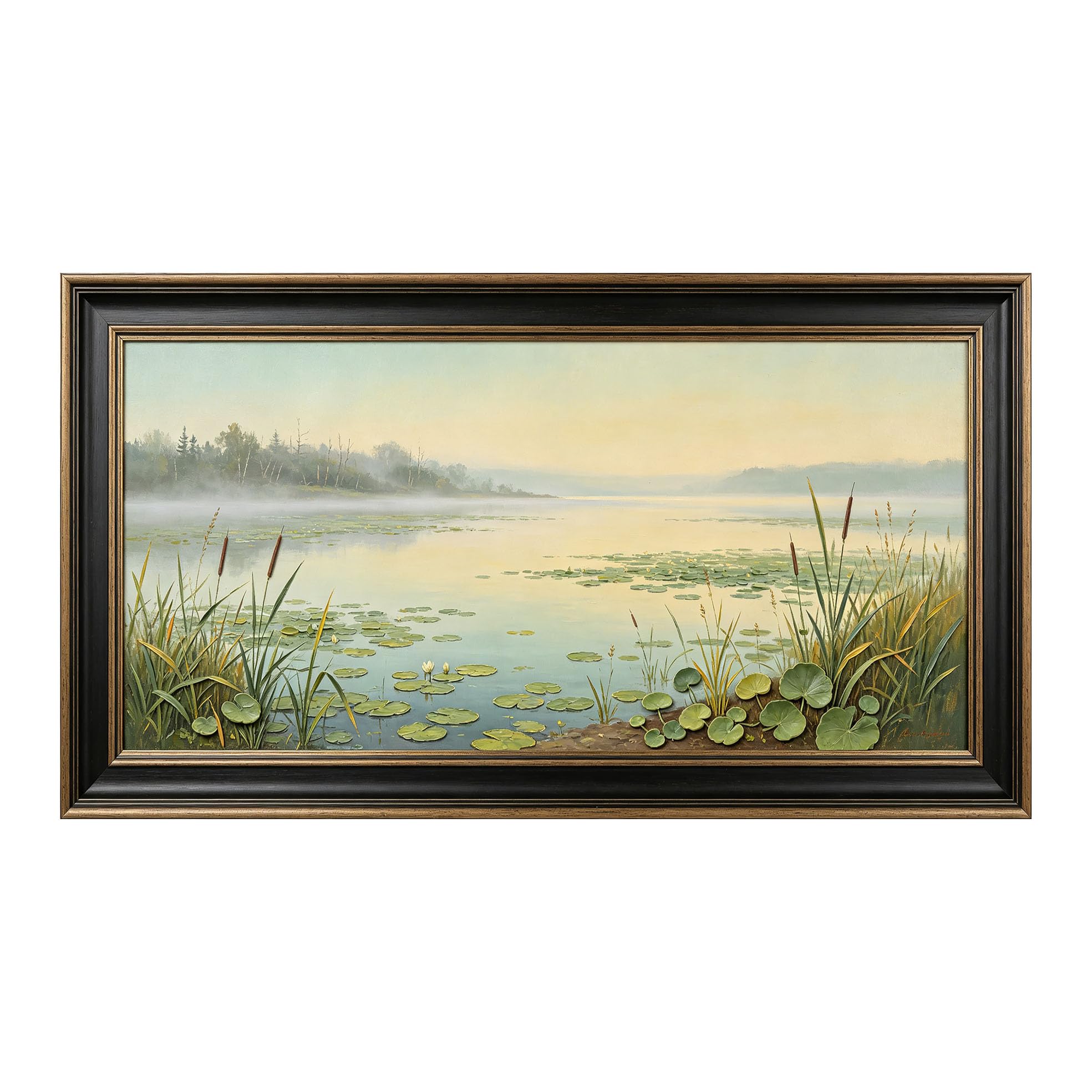 Yzpallescene 3D Framed Wall Art 50cm×100cm Misty Lake Seascape Impressionist Oil Painting Large Size SelfAdhesive Removable Wall Decor Prints Artwork for Living Room Bedroom Office