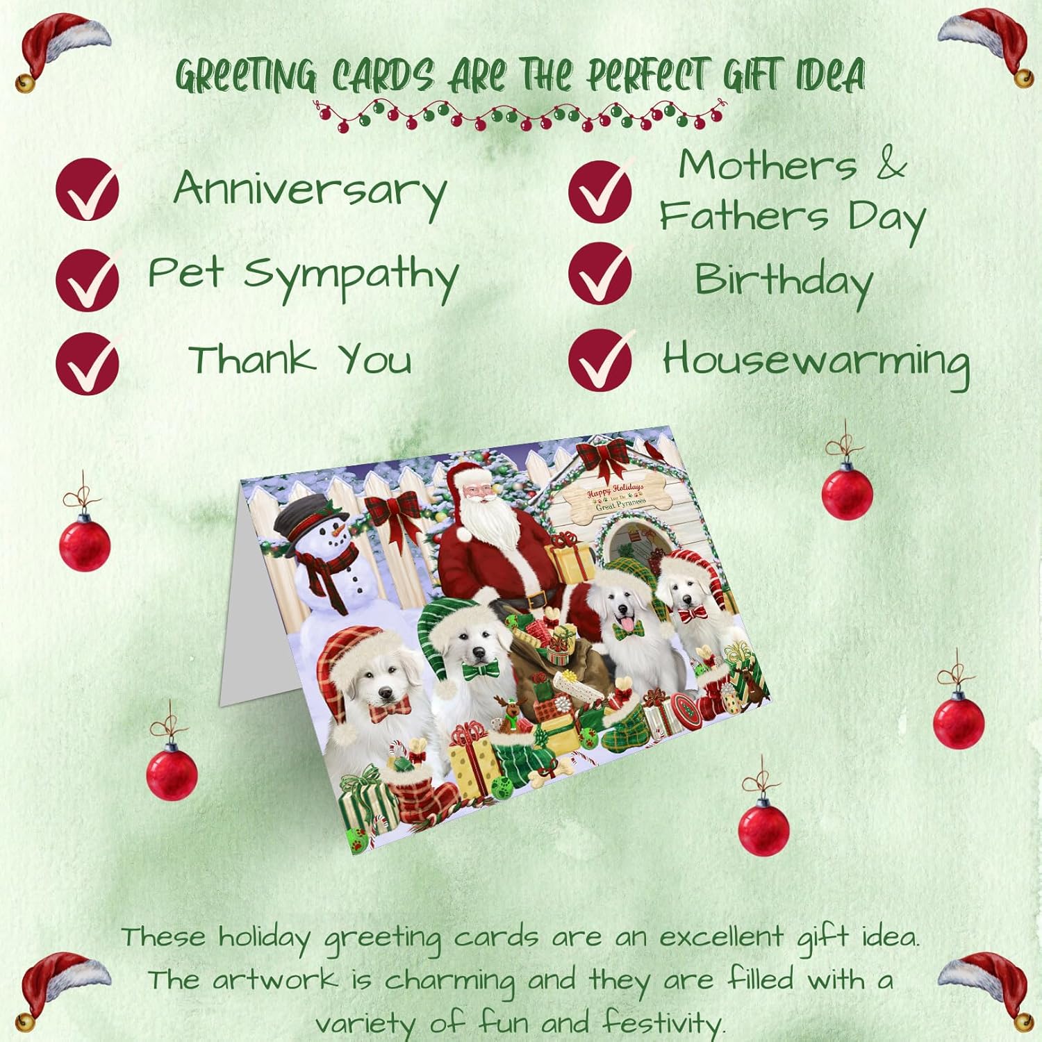 Christmas Dog House Great Pyrenees Dog Special Holiday Note Cards with Envelope - Pet Invitation Cards Assortment Bulk Cute Puppy Dogs GCD61838 (10 Greeting Cards)