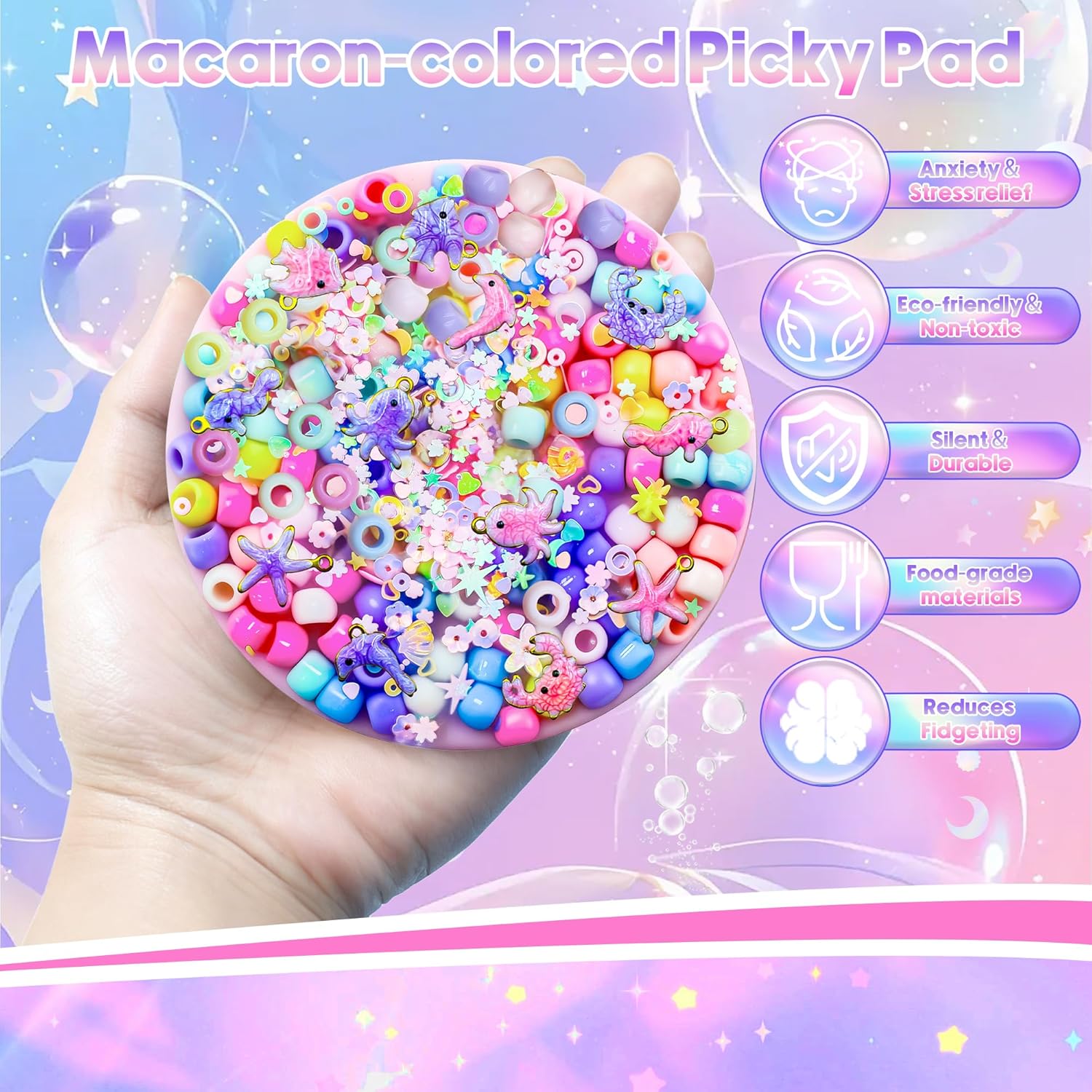 Picky Pad Fidget Toy with Macaron Color – 4" Large Sensory Skin Picking Relief for Adults, Anxiety Stress Relief & Trichotillomania Aid, DIY Bracelet Making, Gifts for Christmas, Valentine