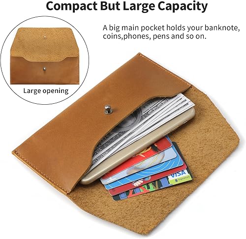 Miniatura 3 de Ringsun Sobre de efectivo de cuero genuino, billetera económica reutilizable, embrague retro para hombres y mujeres, Bourbon Marrón, Sobres de cuero