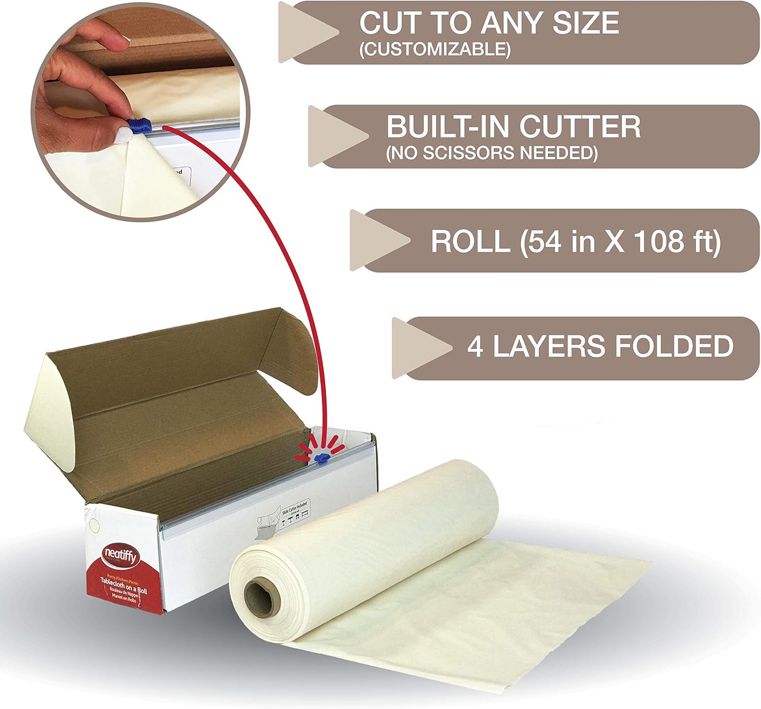 Neatiffy Disposable Plastic Table Cloth Roll | 54 in x 108 Ft Waterproof Tablecloth | Table Cover for Rectangle, Square, Round Oval Tables | Picnic, Party, Banquet, Birthdays, Weddings - Ivory