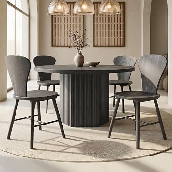 SICOTAS Dining Chairs Set of 4 Solid Wood Modern Dining Room Chairs Accent Armless Kitchen Chairs with Comfortable Backrest Sturdy Wooden Chair for Kitchen Living Dining Room, Dark Grey Alder