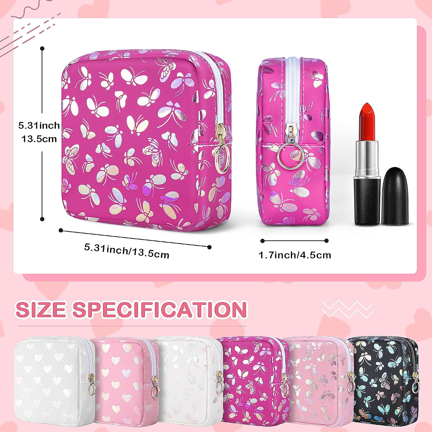 Likesing Period Bag Pouch, PU Tampon Holder for Purse-Butterfly Rose Red image 2