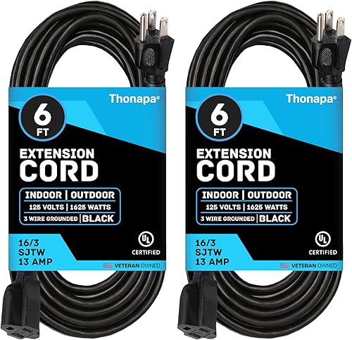 Miniatura 12 de Cable de extensión para exteriores de 100 pies, cable de extensión negro SJTW 16/3 de 100 pies, 3 puntas, cable de alimentación exterior resistente