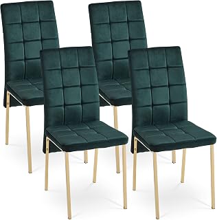 Set of 4 Dining Chair, Luxury Velvet Accent Chair High Back Living Room Chair No Arms, Upholstered Home Kitchen Chair Modern Stylish Bedroom Chair with Gold Color Legs for Home, Hotel,Club