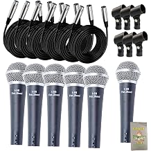 Fat Toad 6-Pack Vocal Microphones Live ResponsePRO Edition Dynamic Cardioid Mics with Clips & 20ft XLR Cables for Studio Recording & Stage Karaoke