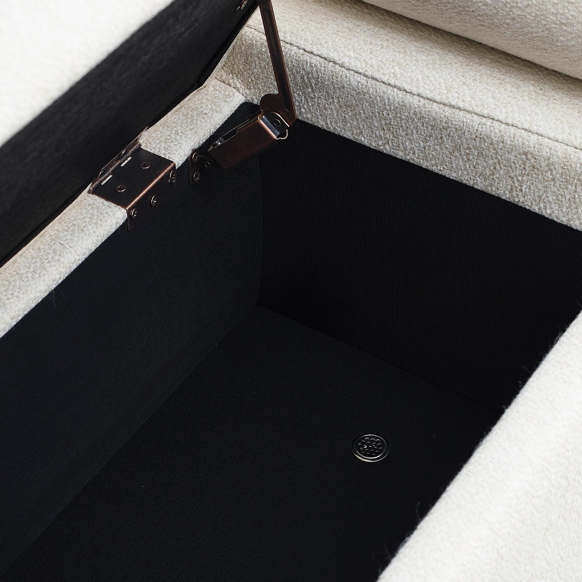 Moderno Elegante Banco de Almacenamiento tapizado de Lino con Brazos cilíndricos y Patas de Hierro for Pasillo, Sala de Estar y Dormitorio. Decorativo(Beige)