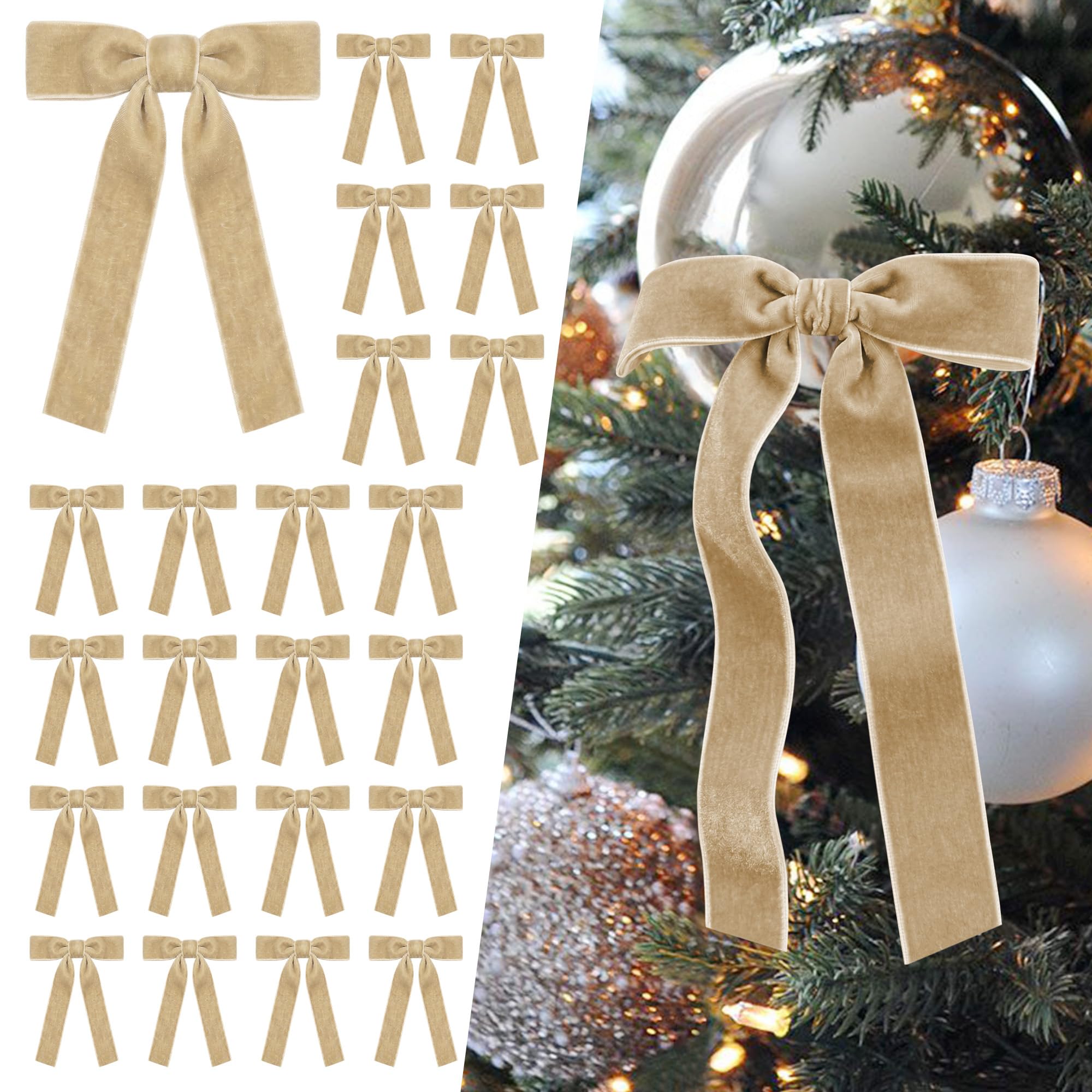SIMISI RIBBON 24Pcs Christmas Velvet Ribbon Bows Decorations for Tree