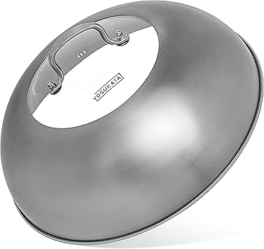 YOSUKATA Wok Lid 13.6 Inch - Premium Stainless Cover with Tempered Glass Insert Steam Holes - Dishwasher-Safe Lid for 14-Inch Wok - Chees Melting Dome for Griddle